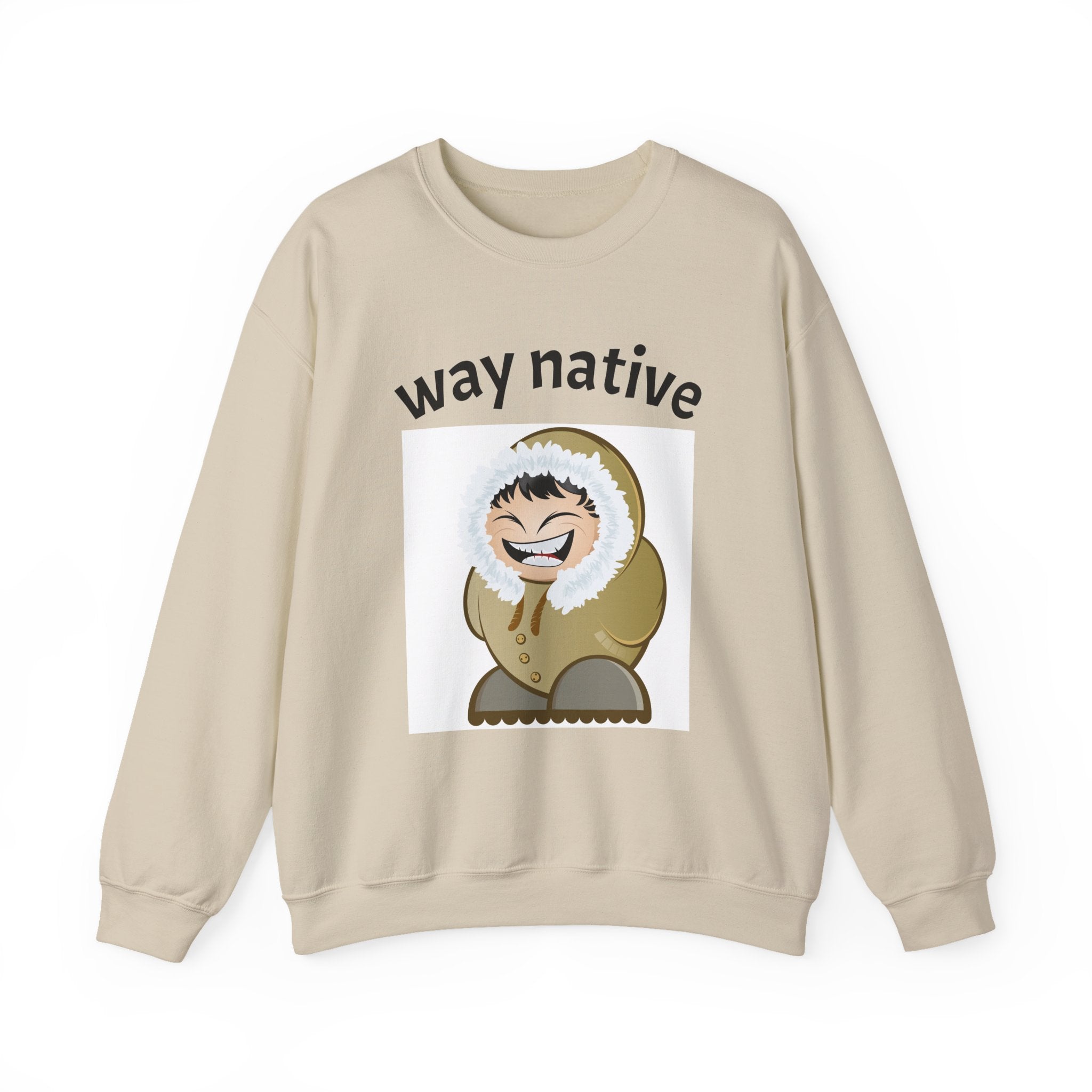 Crewneck Sweatshirt — "way native" Minimal Text Graphic, Casual Everyday Pullover