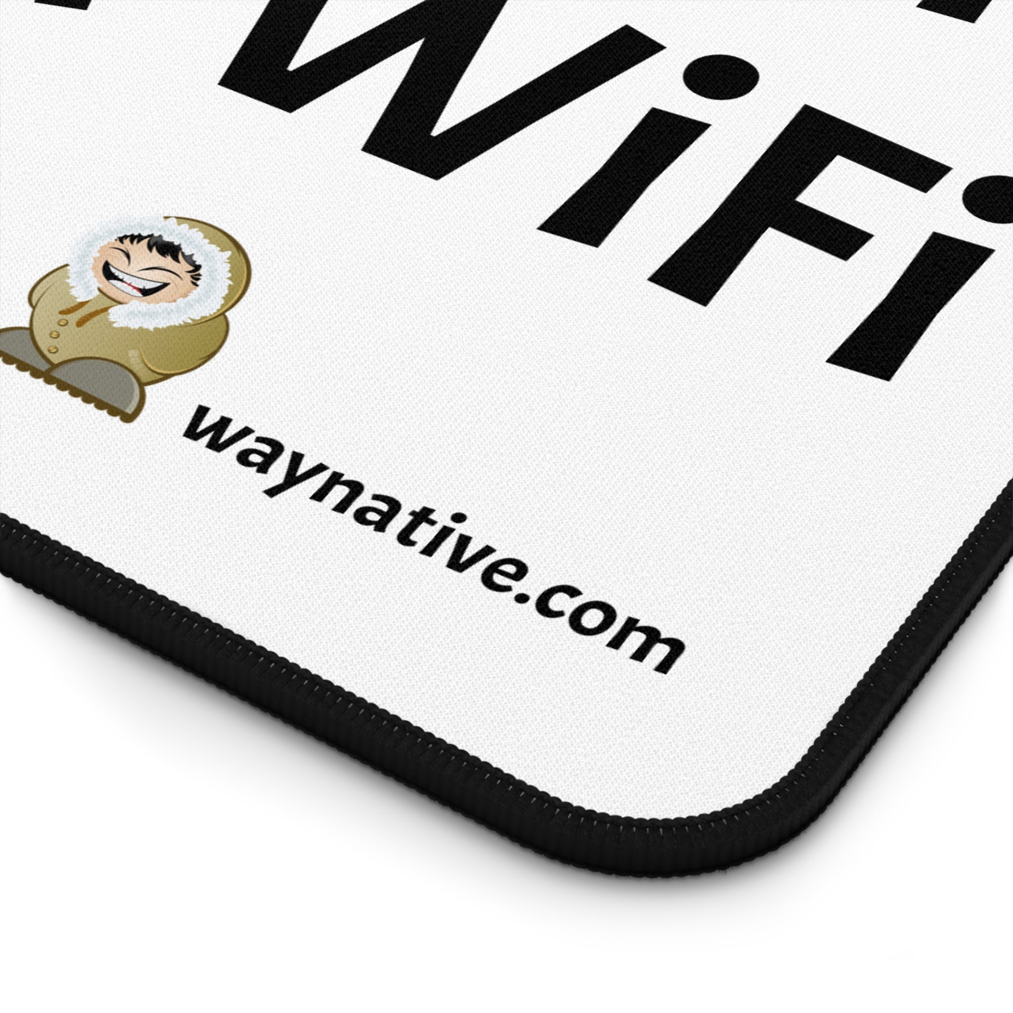 Desk Mat — "Village Runs on Coffee and WiFi" Office Desk Mat (Funny Coffee & WiFi Quote)
