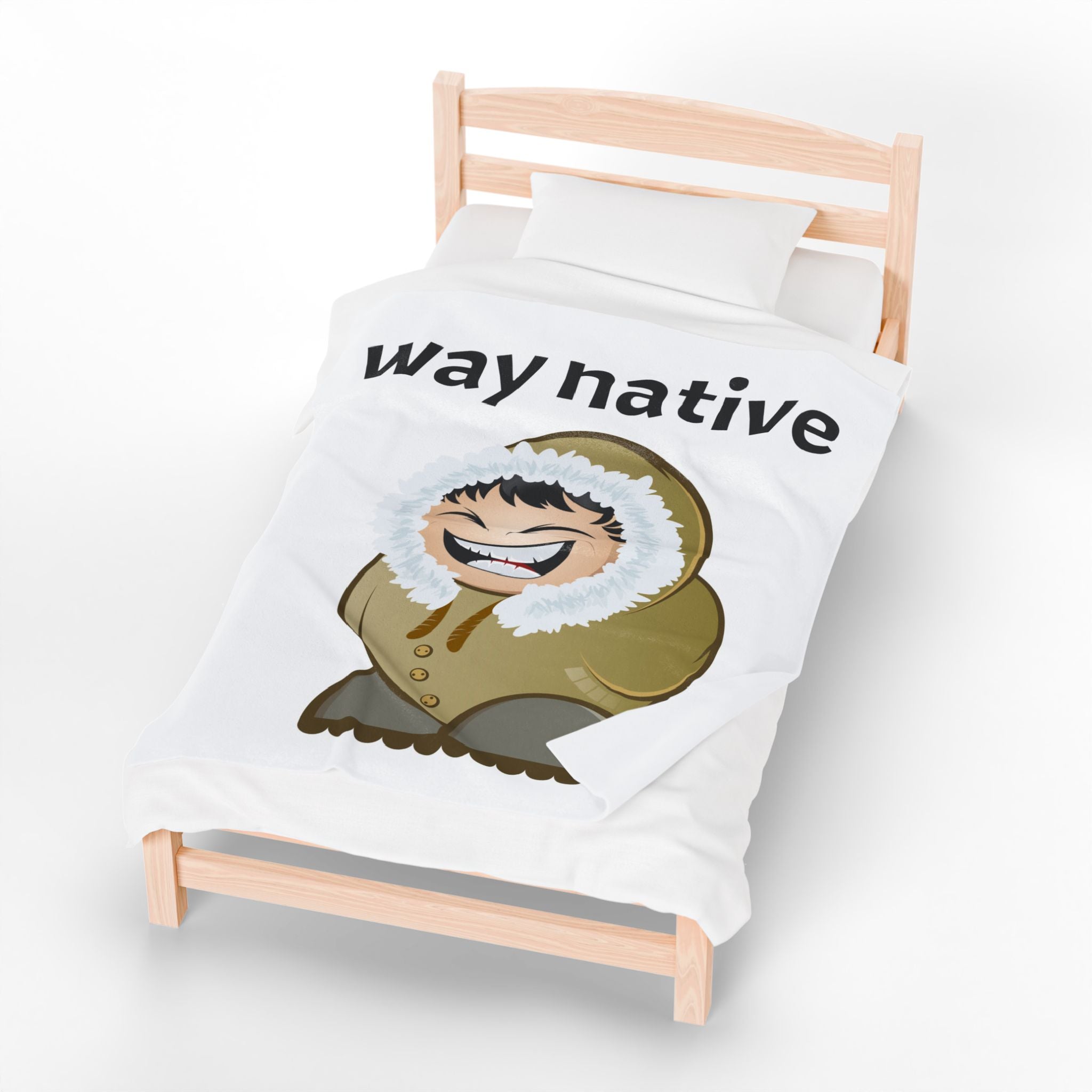Way Native Eskimo Cartoon Velveteen Plush Blanket – Cozy Arctic Humor Throw