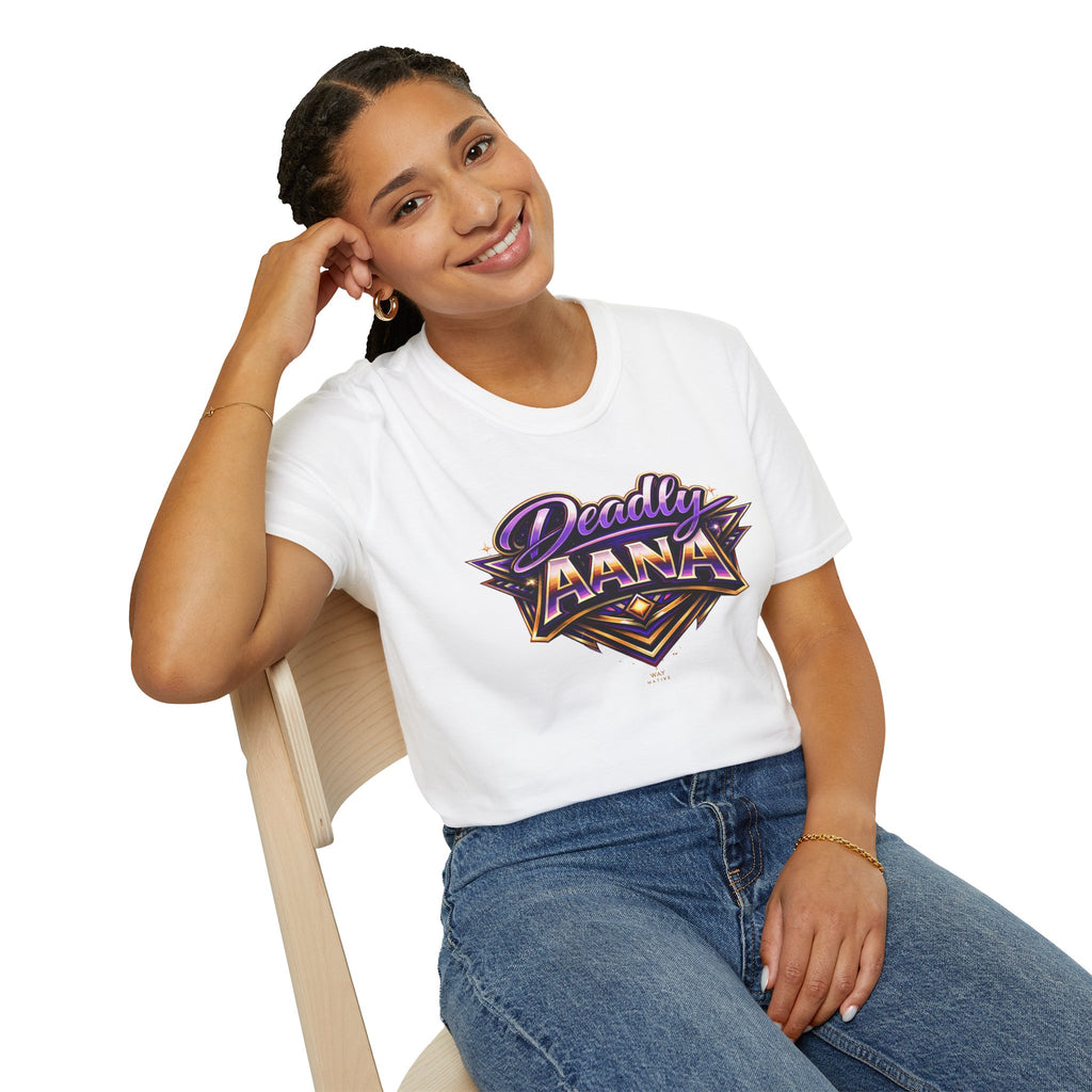 Deadly Aana Graphic T‑Shirt — Retro Purple & Gold Gaming Logo Tee