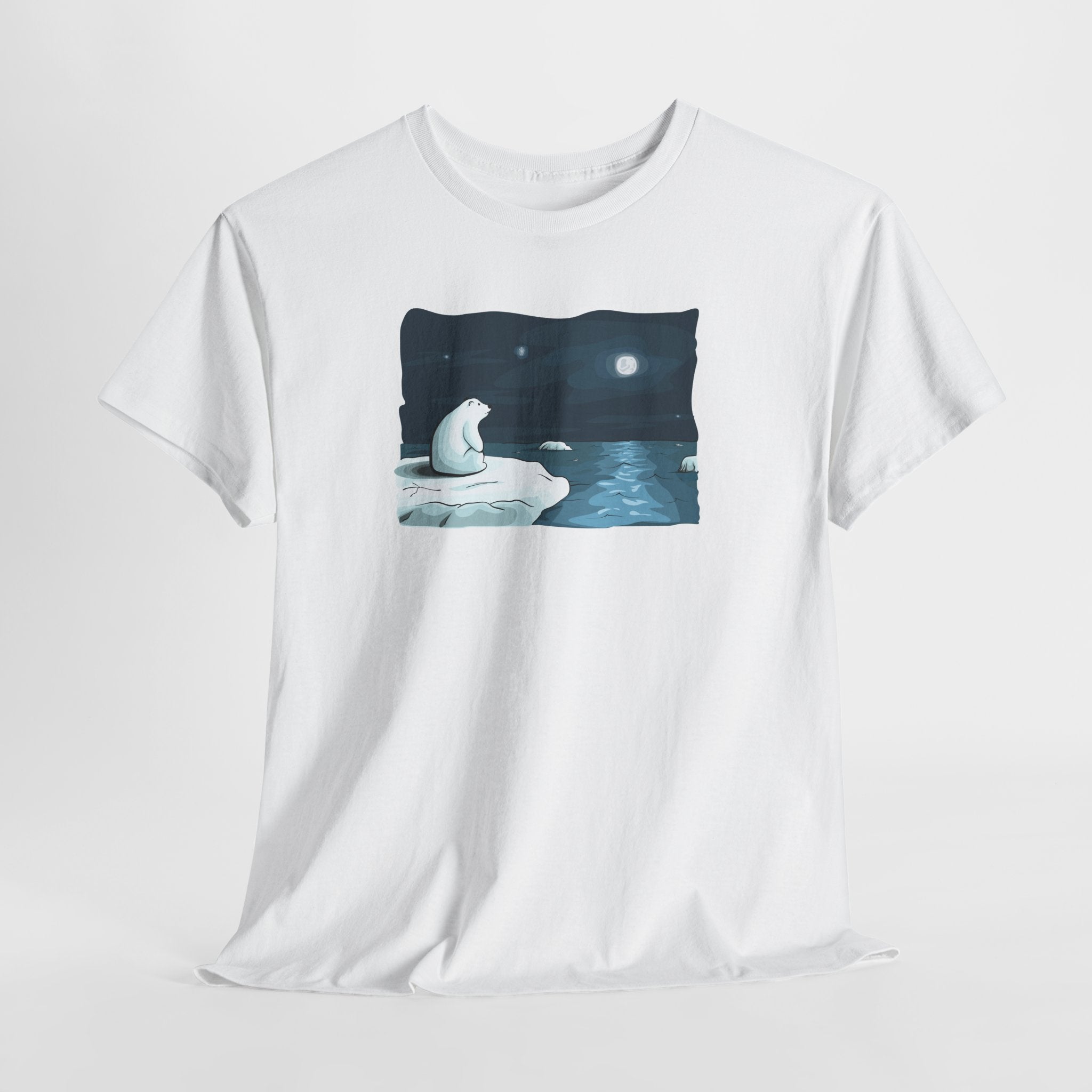 Lonely Polar Bear on Ice Tee | Moonlit Arctic Night
