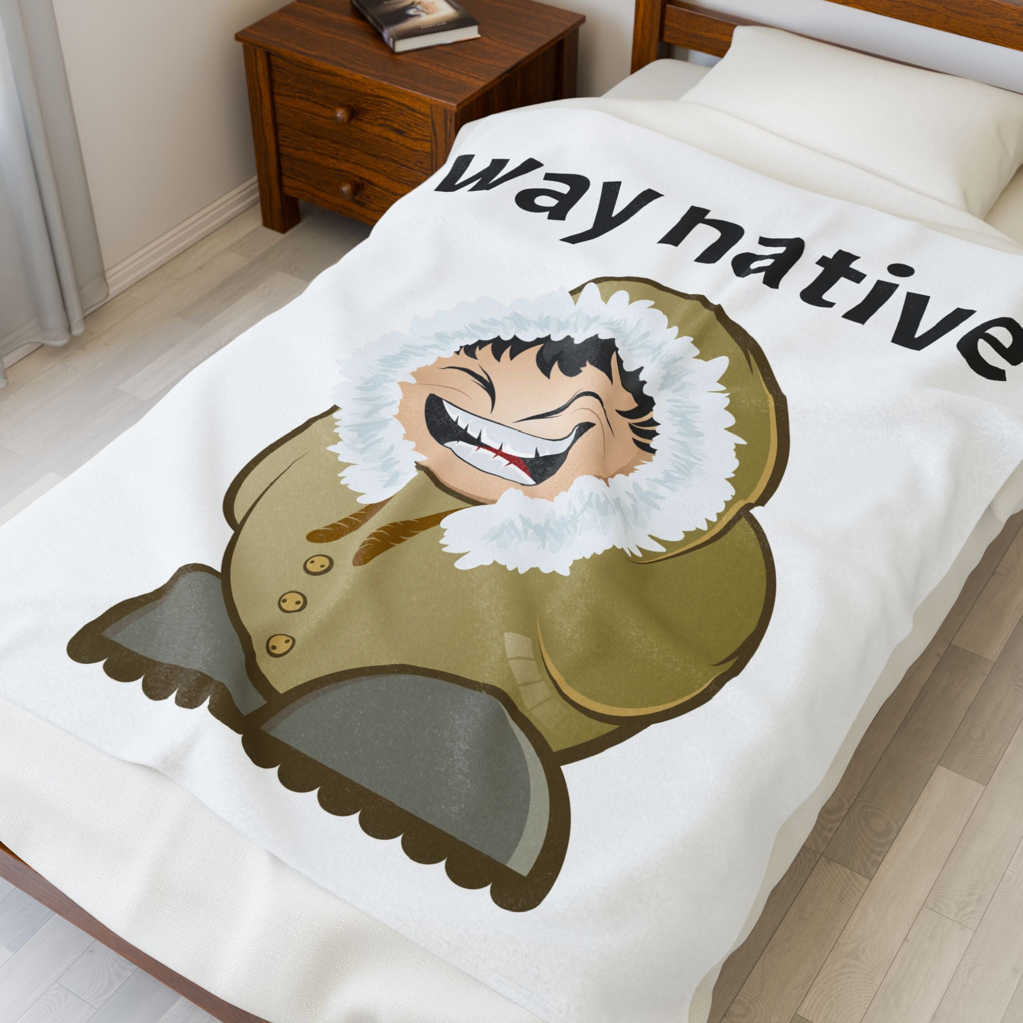 Way Native Eskimo Cartoon Velveteen Plush Blanket – Cozy Arctic Humor Throw