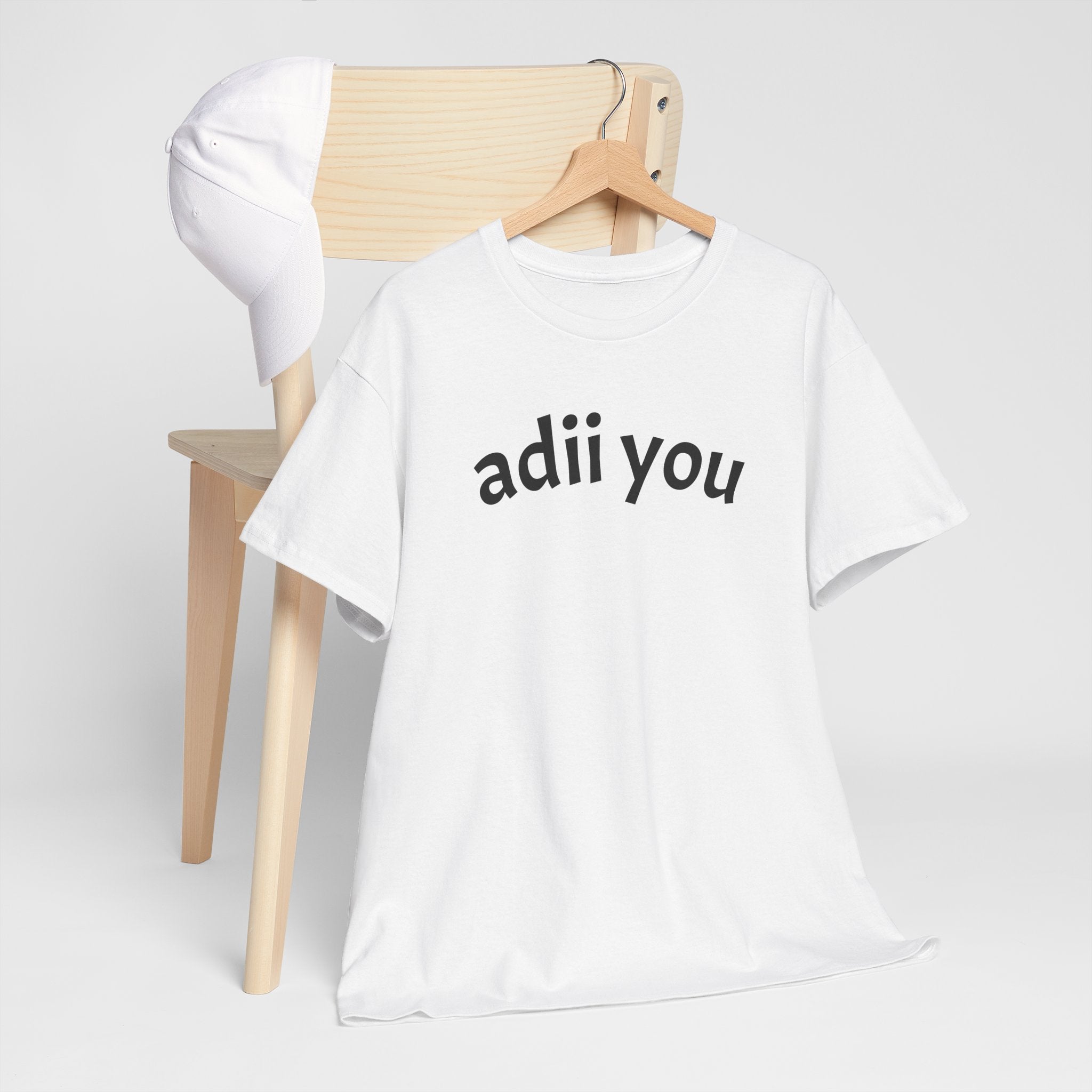adii you T-Shirt — Minimalist White Graphic Tee with Curved Text