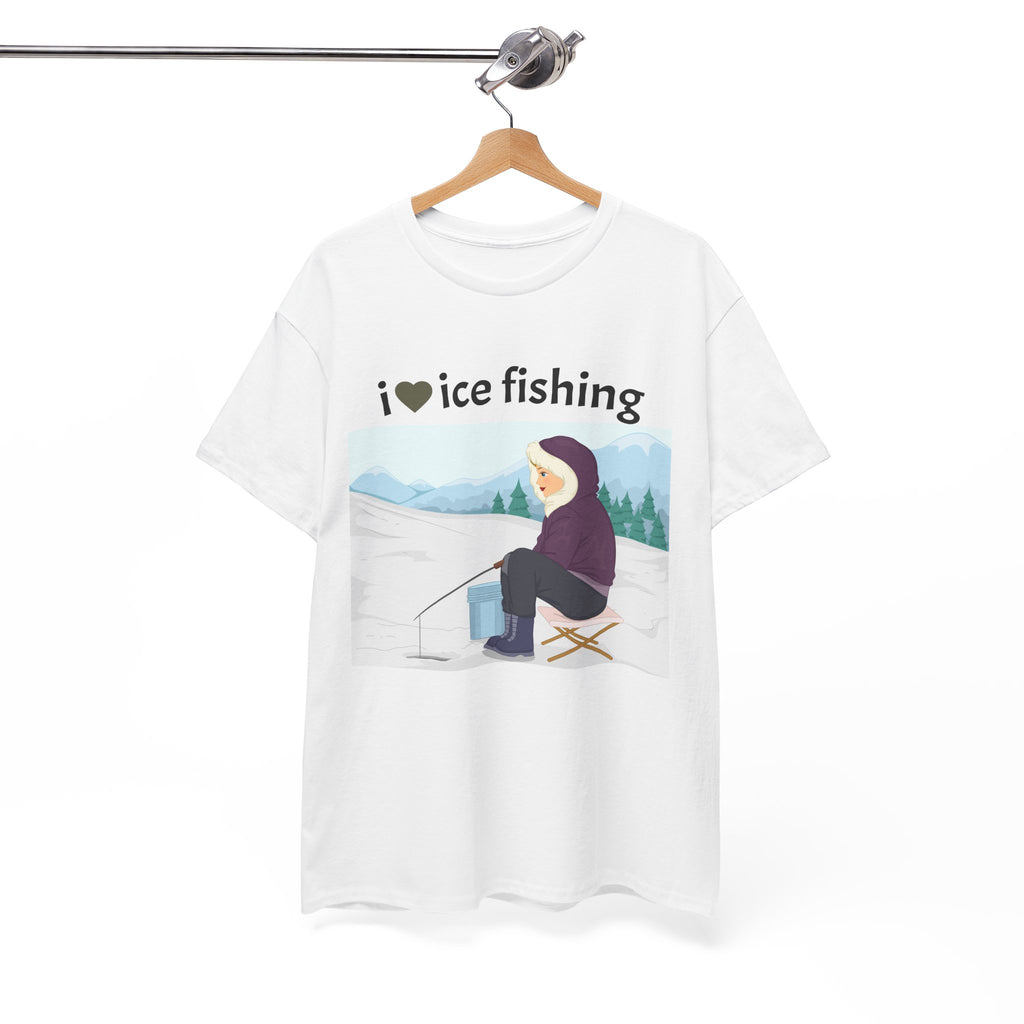 I Love Ice Fishing tee | Ice Fishing Graphic T-Shirt, Winter Outdoors Fishing Shirt