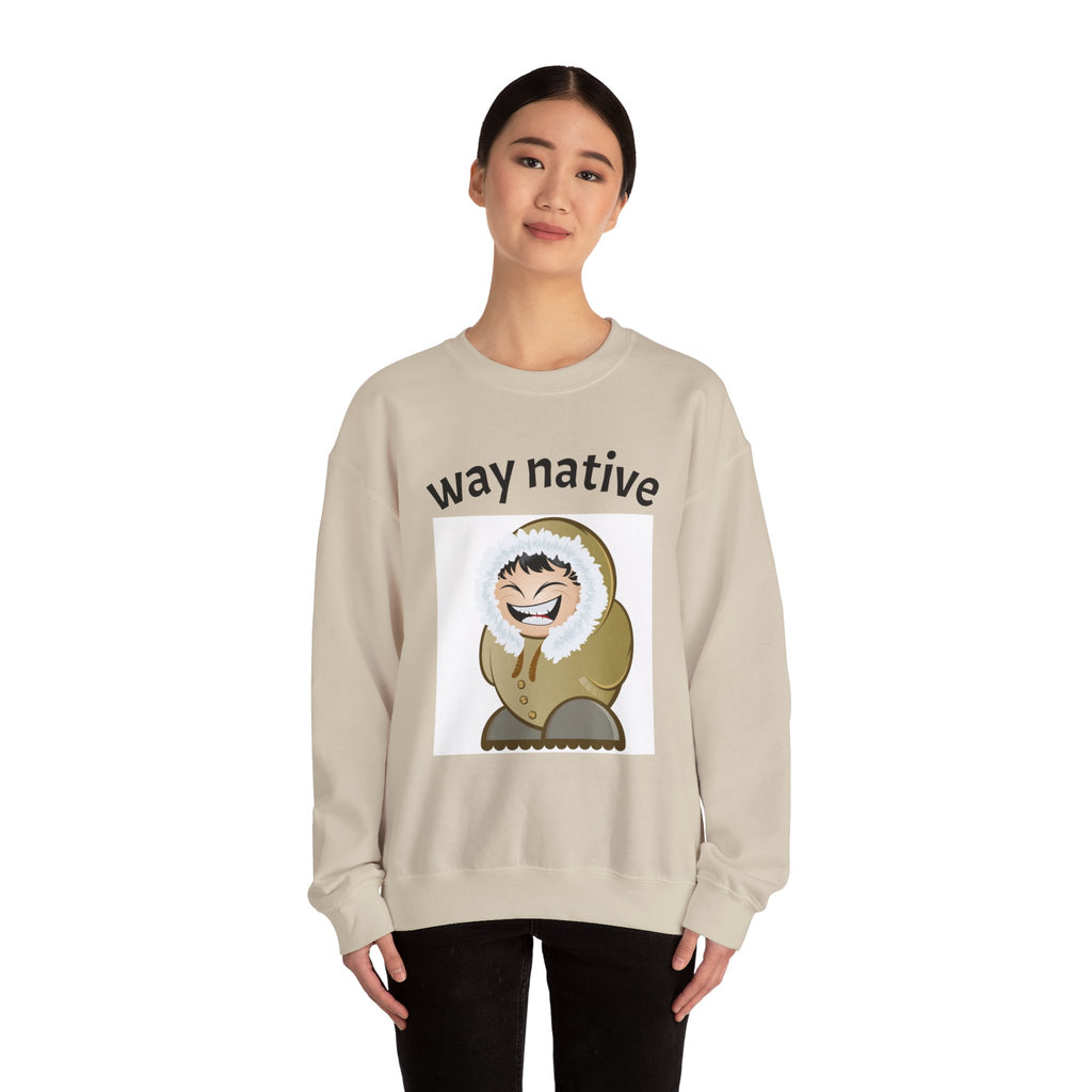 Crewneck Sweatshirt — "way native" Minimal Text Graphic, Casual Everyday Pullover