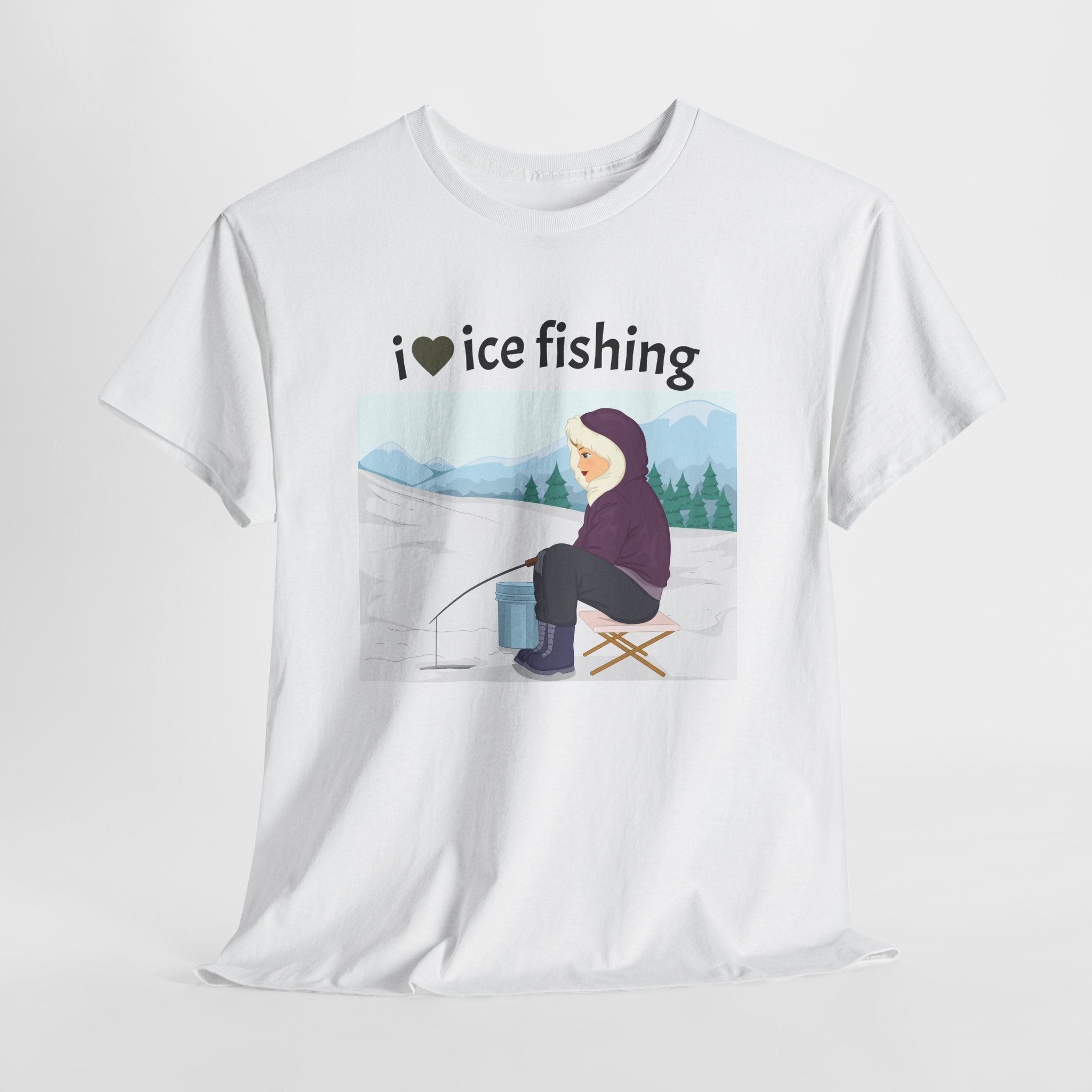 I Love Ice Fishing tee | Ice Fishing Graphic T-Shirt, Winter Outdoors Fishing Shirt