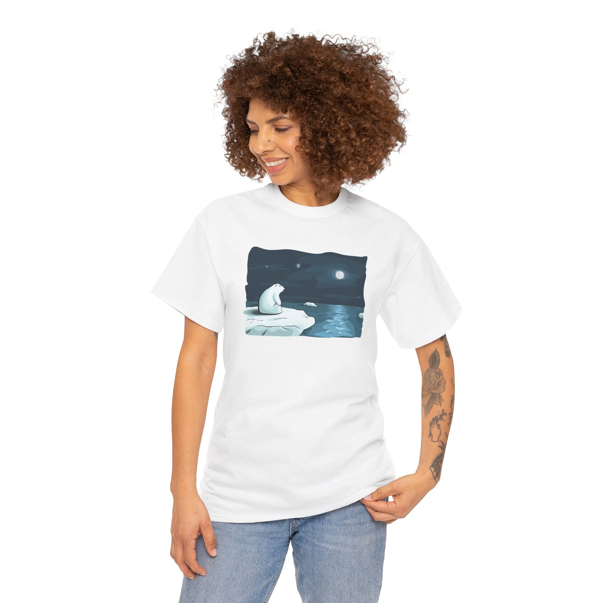 Lonely Polar Bear on Ice Tee | Moonlit Arctic Night