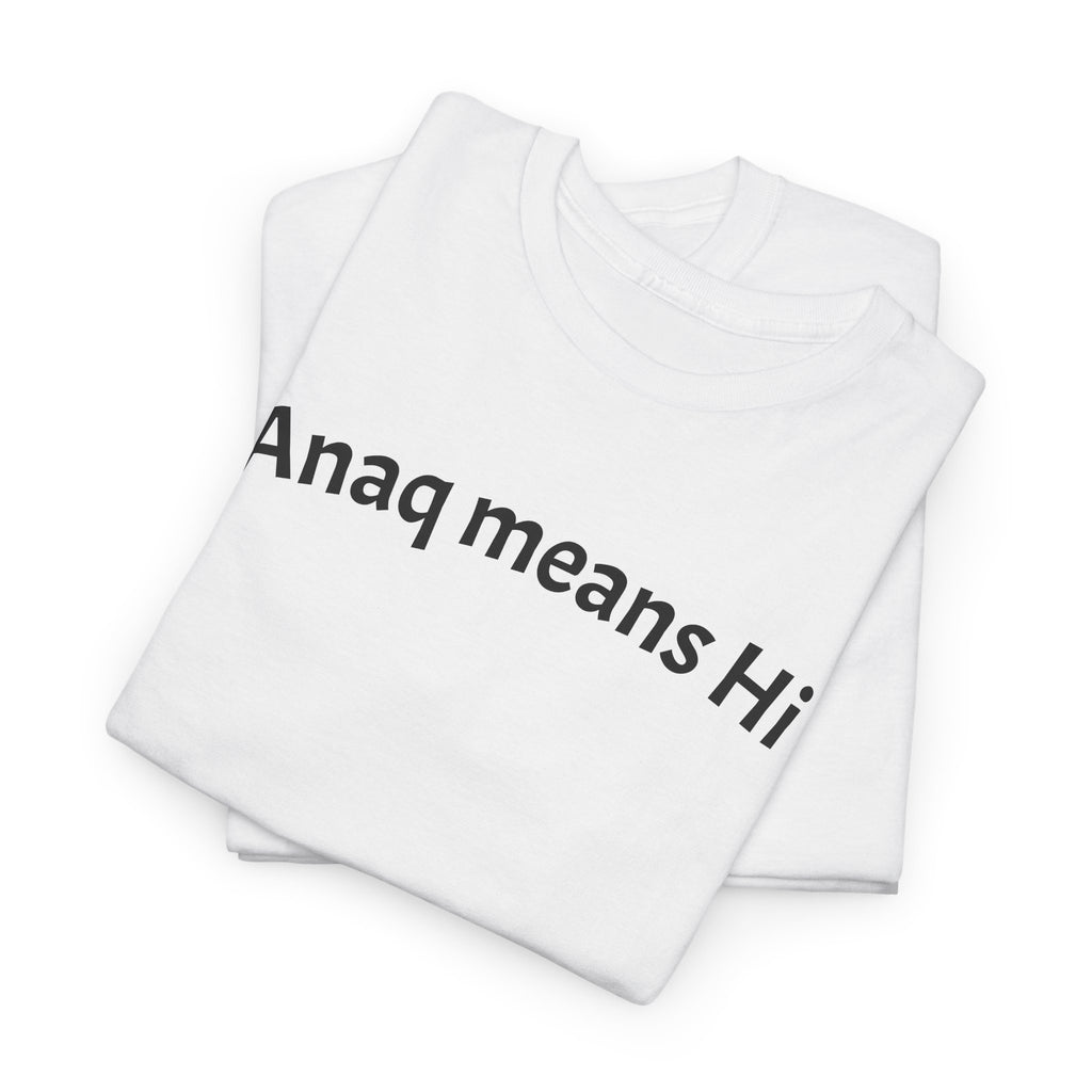 Anaq Means Hi T-Shirt — Simple Text Tee, Casual Greeting Shirt