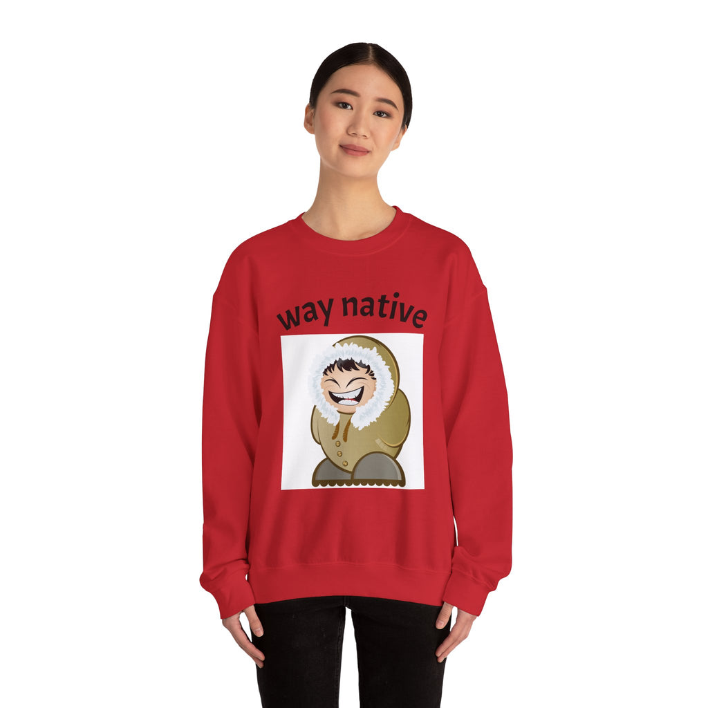 Crewneck Sweatshirt — "way native" Minimal Text Graphic, Casual Everyday Pullover