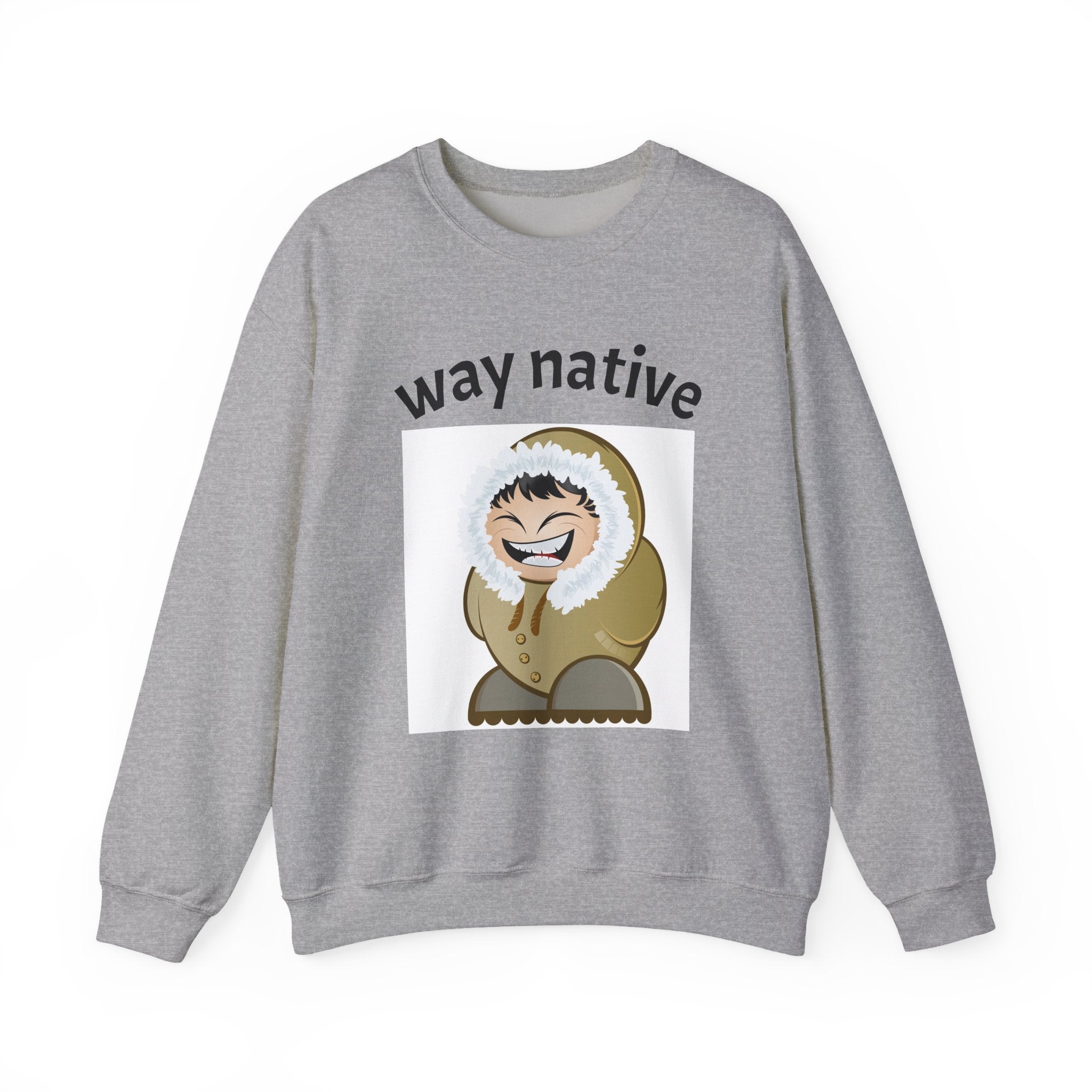 Crewneck Sweatshirt — "way native" Minimal Text Graphic, Casual Everyday Pullover