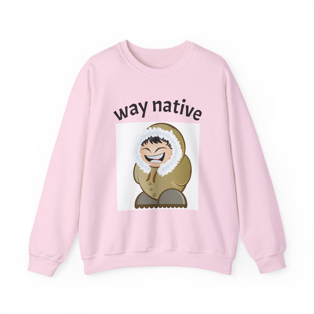 Crewneck Sweatshirt — "way native" Minimal Text Graphic, Casual Everyday Pullover