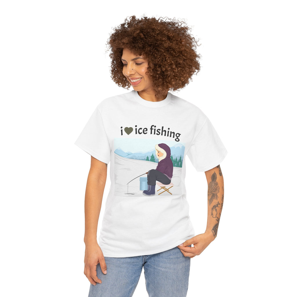 I Love Ice Fishing tee | Ice Fishing Graphic T-Shirt, Winter Outdoors Fishing Shirt
