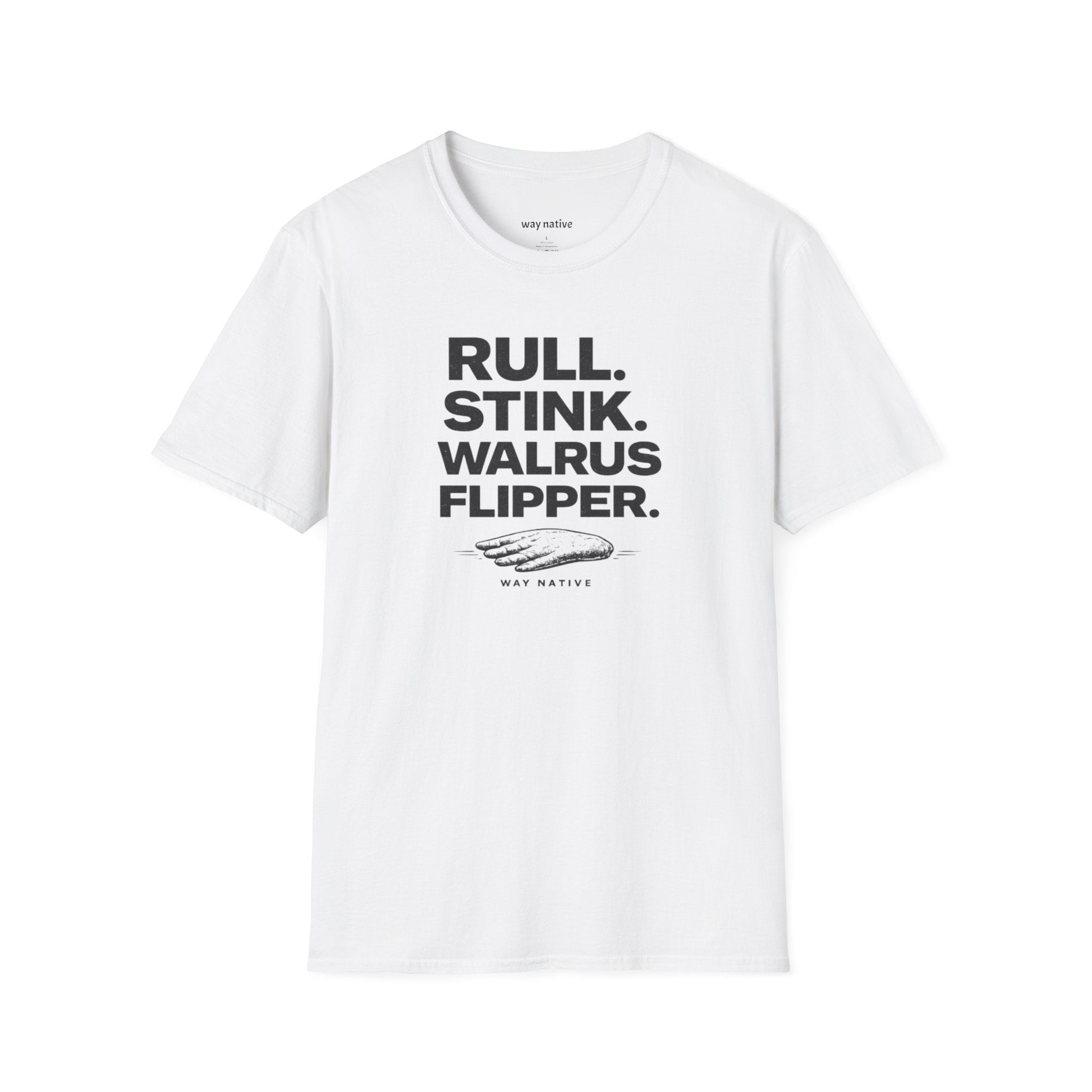 Walrus Flipper Graphic T-Shirt — 'Rull. Stink. Walrus Flipper.' Vintage Marine Humor Tee